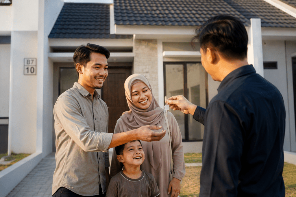Penyerahan kunci rumah subsidi kepada keluarga penerima manfaat Program 3 Juta Rumah untuk mengurangi backlog.