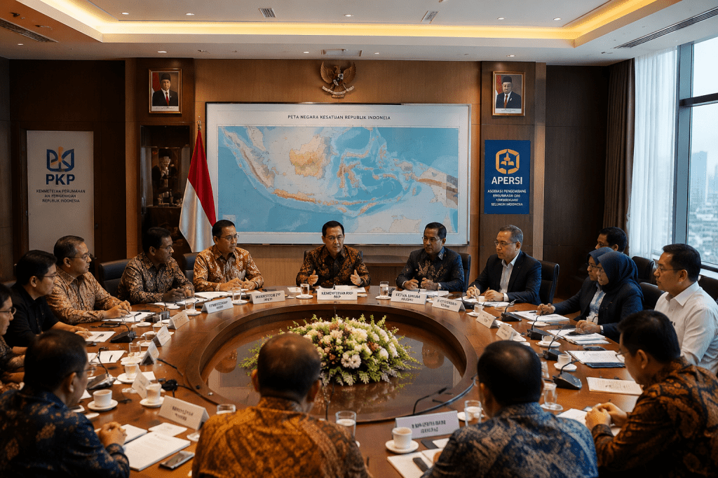 Pertemuan koordinasi Menteri PKP Maruarar Sirait bersama asosiasi pengembang APERSI dan REI di Jakarta.