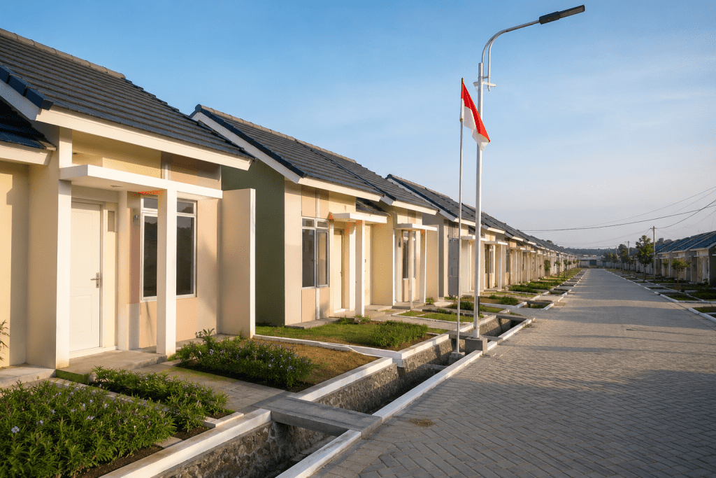 Kawasan perumahan subsidi rapi dan layak huni yang dibangun dalam Program 3 Juta Rumah Kementerian PKP.